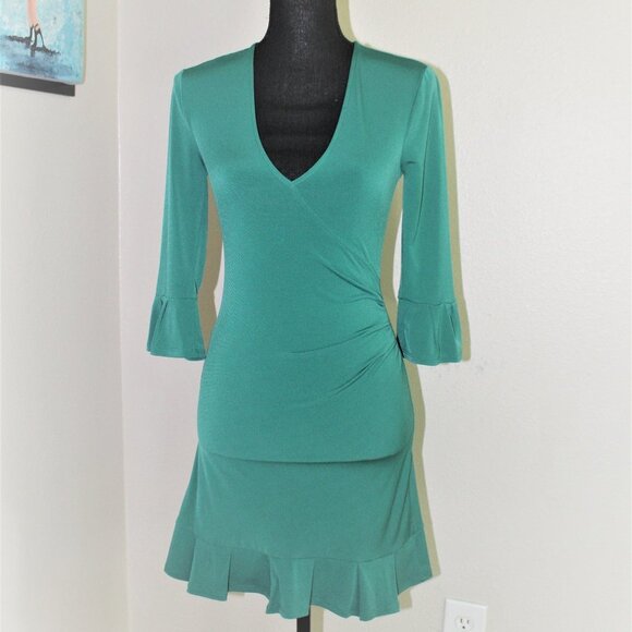 BCBGeneration Ruffle Wrap Dress 3/4 bell sleeves liquid knit XS - Picture 1 of 8